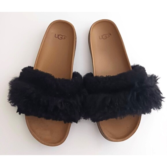 UGG Diane Wisp Blk Sheepskin Fluffie Fluff Slide Footbed Sandal Sz 5.5 - Picture 2 of 8